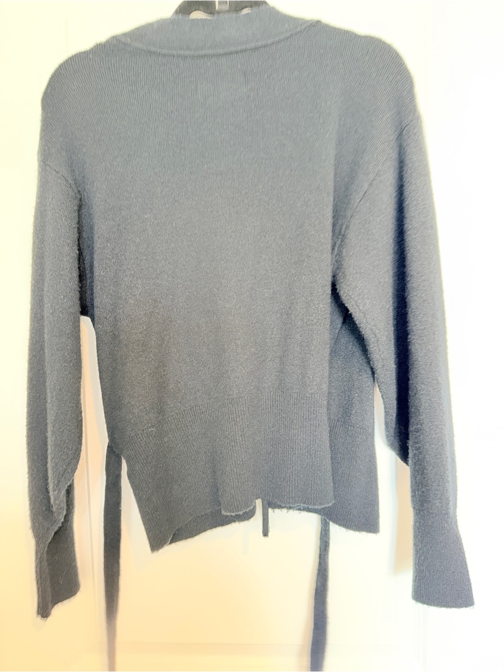 By Anthropologie Black Wrap V-Neck Women's Sweater with Velvet Tie Closure - Picture 7 of 9